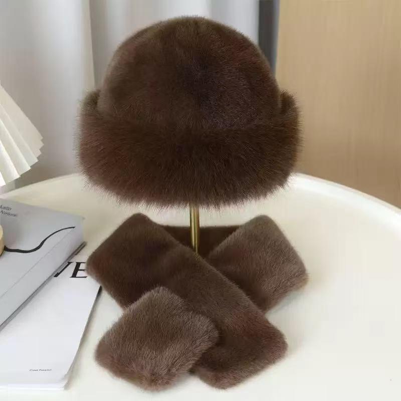 Plush Mongolian Hat & Scarf Set: Versatile Women's Autumn/Winter Pullover Neck Warmer
