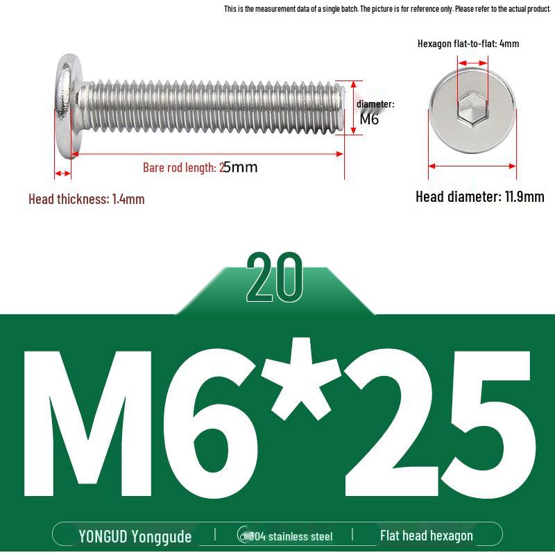 304 Stainless Steel Ultra-Thin Flat Head Hex Socket Bolt, M2-M12