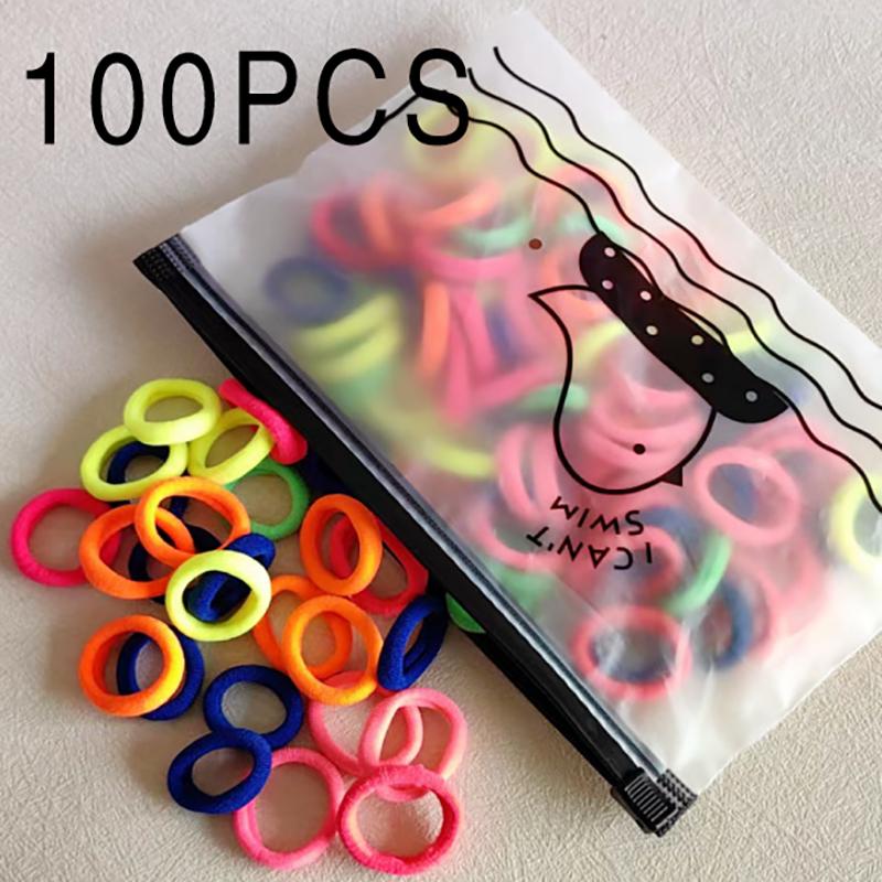 50/100Pcs Colorful Basic Nylon Ealstic Hair Ties for Girls Ponytail Hold Scrunchie Rubber Band Kid Fashion Hair Accessories