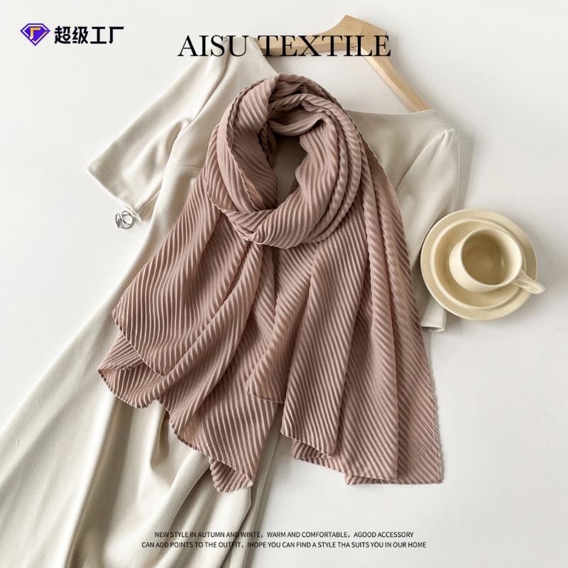 Solid color imitation cotton and linen silk scarf pleated women * 0cm square scarf imitation silk scarf headscarf