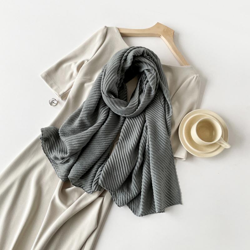 Solid Color Imitation Cotton and Linen Silk Scarf Pleated Women 180 * 90 Square Scarf Imitation Silk Scarf Headscarf