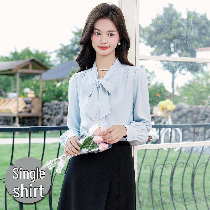 White Satin Women s Long-Sleeved Shirt - 2025 Early Autumn Elegant Professional Wear 4XL