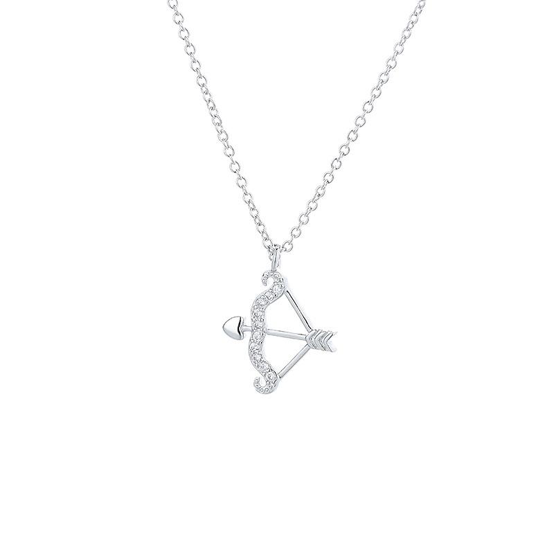 Silver Color Eros Bow and Arrow Zircon Necklaces for Women Cupid Love Arrow Pendant Clavicle Chain Party Jewelry
