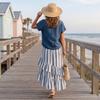 Women Casual Two Piece Set Round Neck Short Sleeve Top Layered Ruffle Hem Striped Skirt Summer Outfit