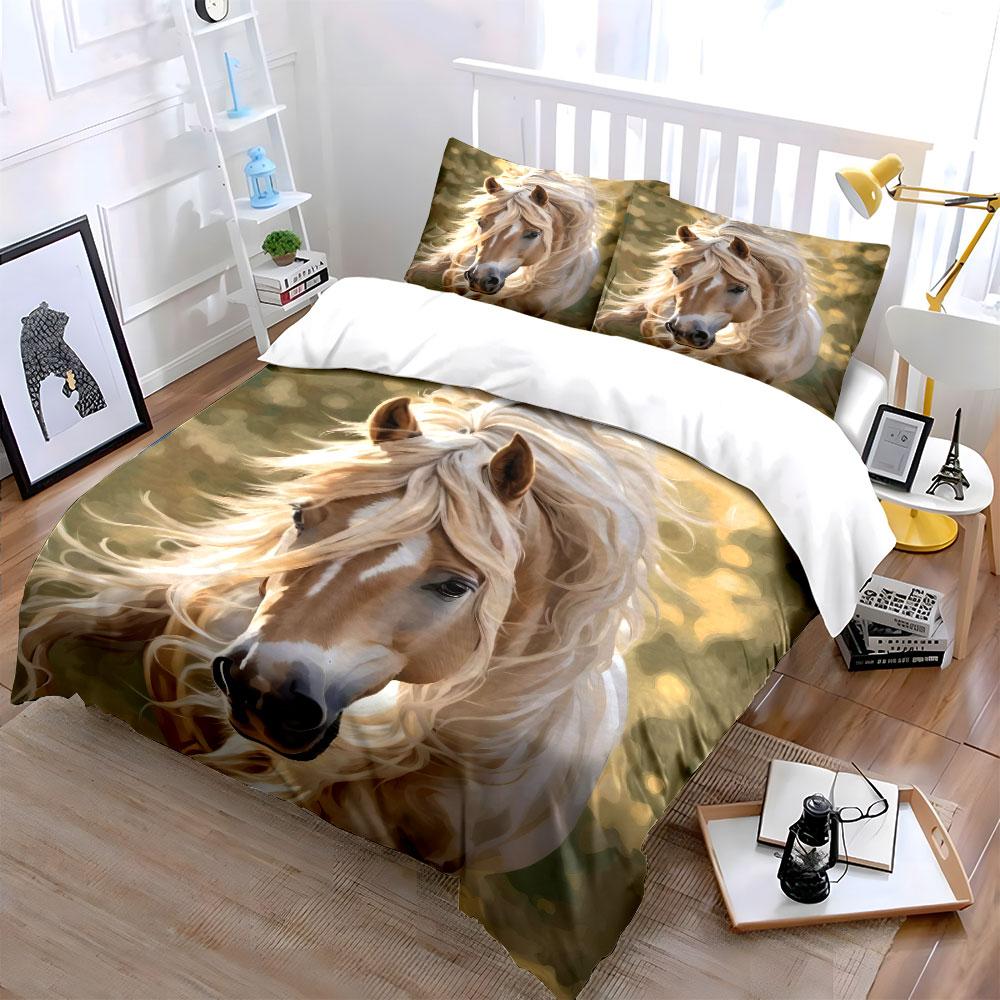 "Horse Theme Decorative Art Set" Bedding Set with 1 Duvet Cover 2 Pillowcases Single Double King Queen, Gift
