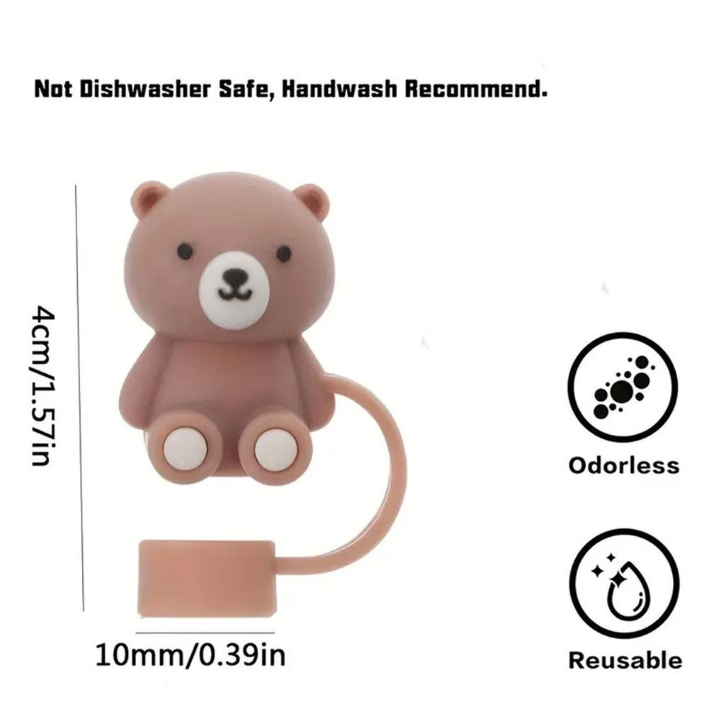 10mm Kryt na brčko 1/3ks Pro hrnek Stanley Roztomilý kryt s medvídkem Zátka Silikonový prach 2024 Brčko Medvěd Str Q8J7