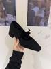 French Thick Heel Gray Single Shoes with Skirt Evening Shoes Women's Shoes 2025 Autumn and Winter Plush Mary Jane Fluffy Shoes