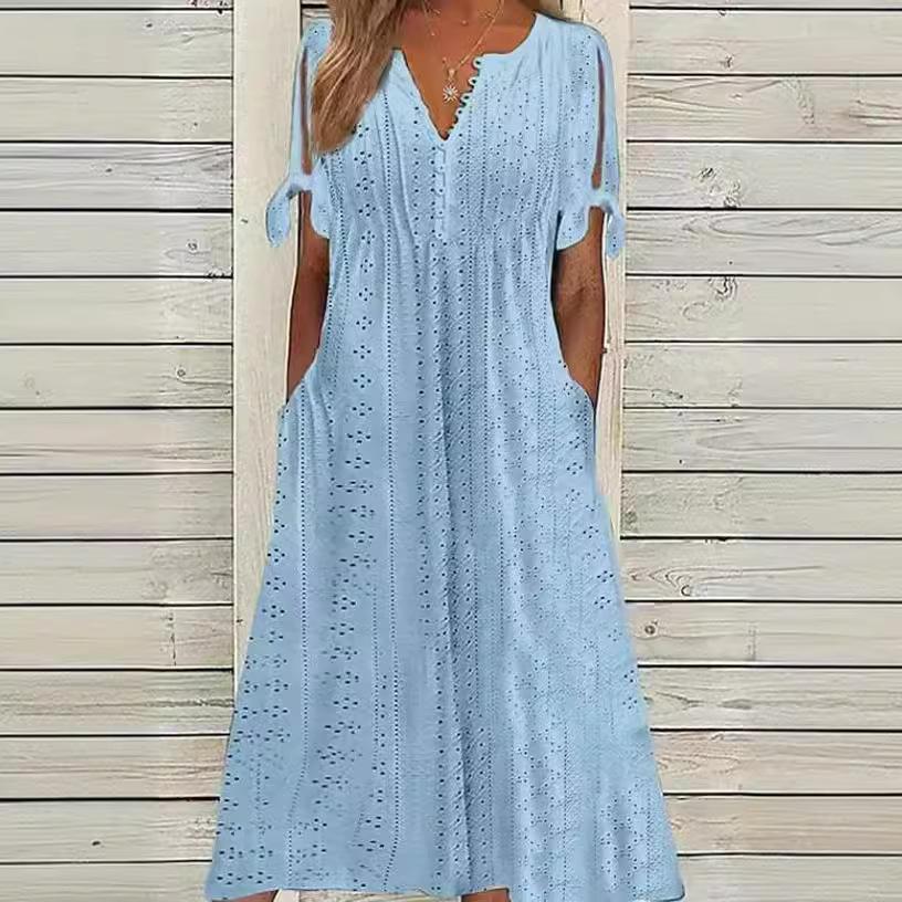 Wish Fashion Casual Loose High Waist Embroidered Solid Color Dress Tide