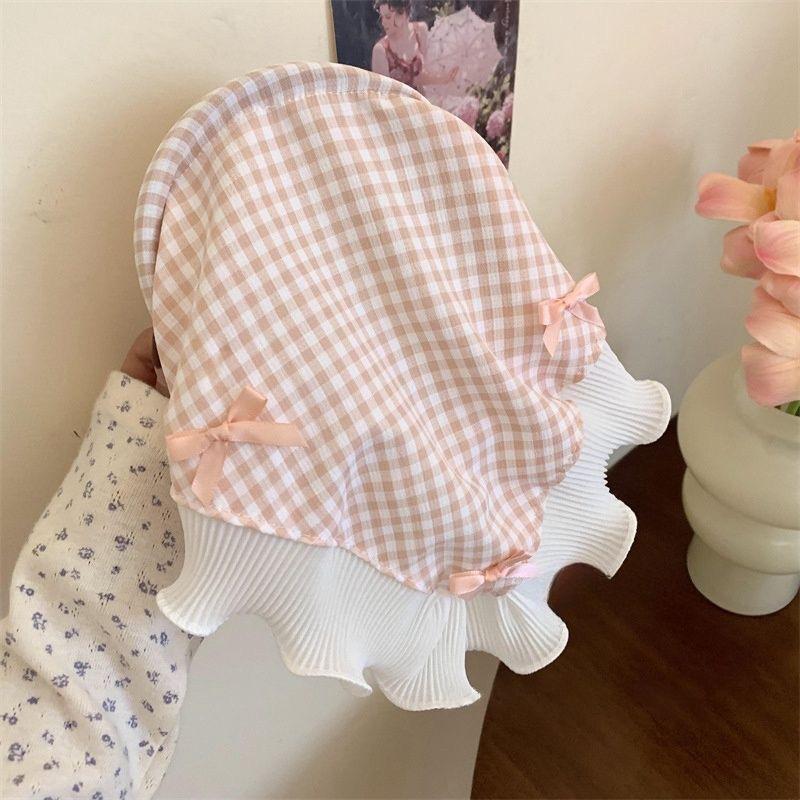 Idyllic lace headband new blast furnace top triangle scarf headband French retro plaid sweet and cute headscarf