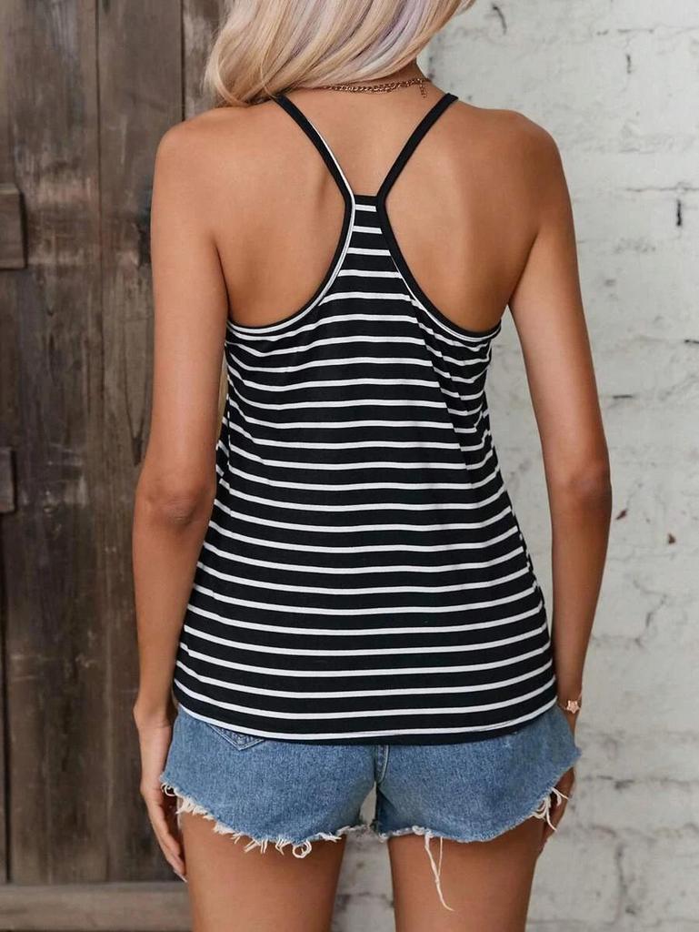 European and American Y2K Style Striped Backless Camisole Top
