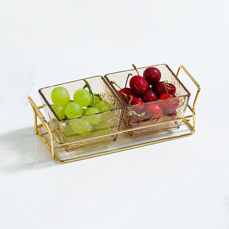 AQ Hammered Acrylic Snack & Fruit Plate with Iron Stand 2-Compartment, No Lid