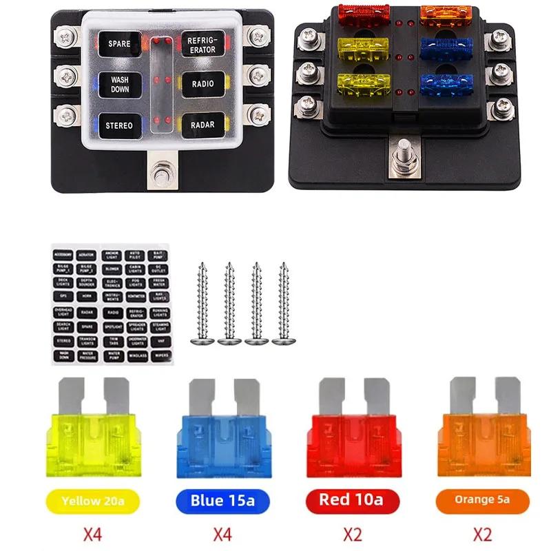 Car Boat Fuse Box Holder with Plastic Cover for Power Panel Board Camper RV Accessorie 6/12 Way Blade Fuse 12-24V