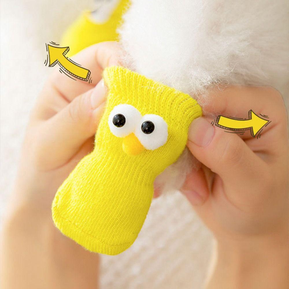 4 Stk./Set Cartoon Große Augen Haustiersocken Weiche Haustiersocken Fußbedeckung Rutschfeste Hundesocken für Hunde Katzen