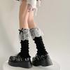 Elegant Ribbed Knit Stretch Leg Warmers Boot Cuffs Ruffled Lace Trim Bowknot Leg Cover Over Calf Long Socks for Women