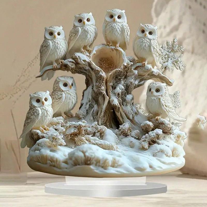 1 pezzo Decorazione festiva da scrivania Statua di gufo piatta 2D a tema anime Regalo di Natale da collezione Perfetto come ornamento e decorazione