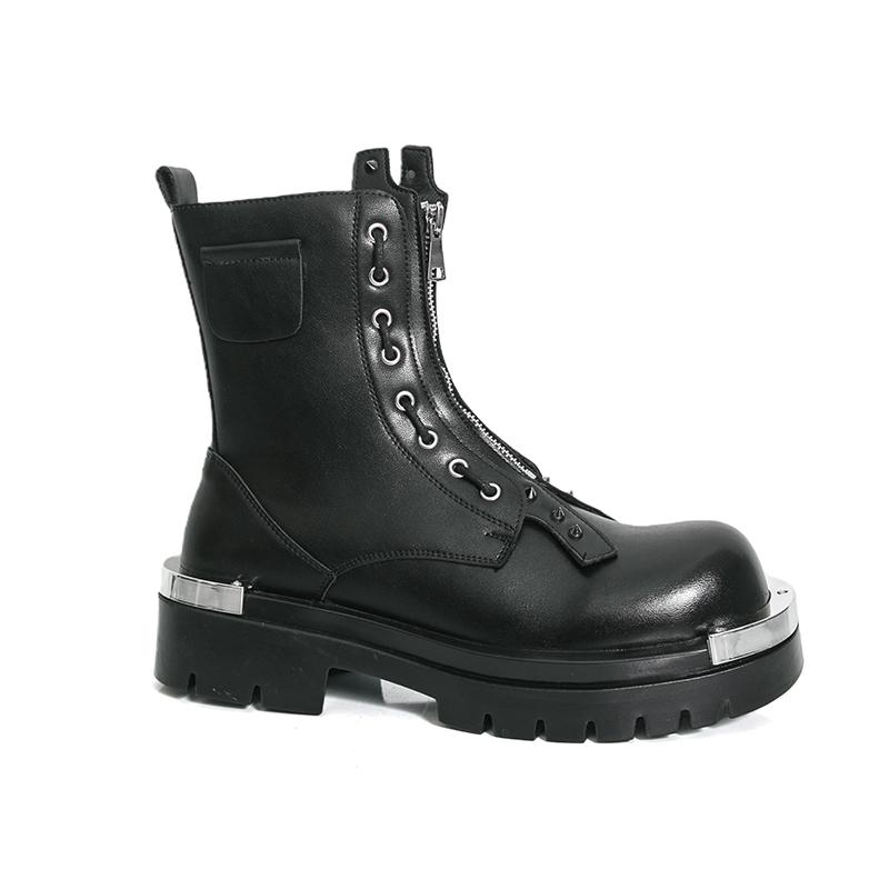 Men Motorcycle Black Thick Sole Height Increase High Boots Street Style Cool Elevator Punk Boots Large Size