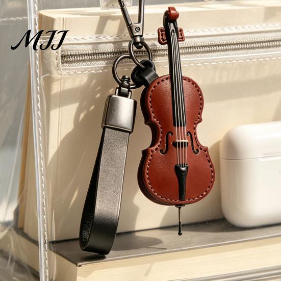 Stylish Instrument Keychain Retro Cello Keychain, Faux Leather Charm with Key Ring, Pendant Players for Car Home Keys, Music Lover Gift