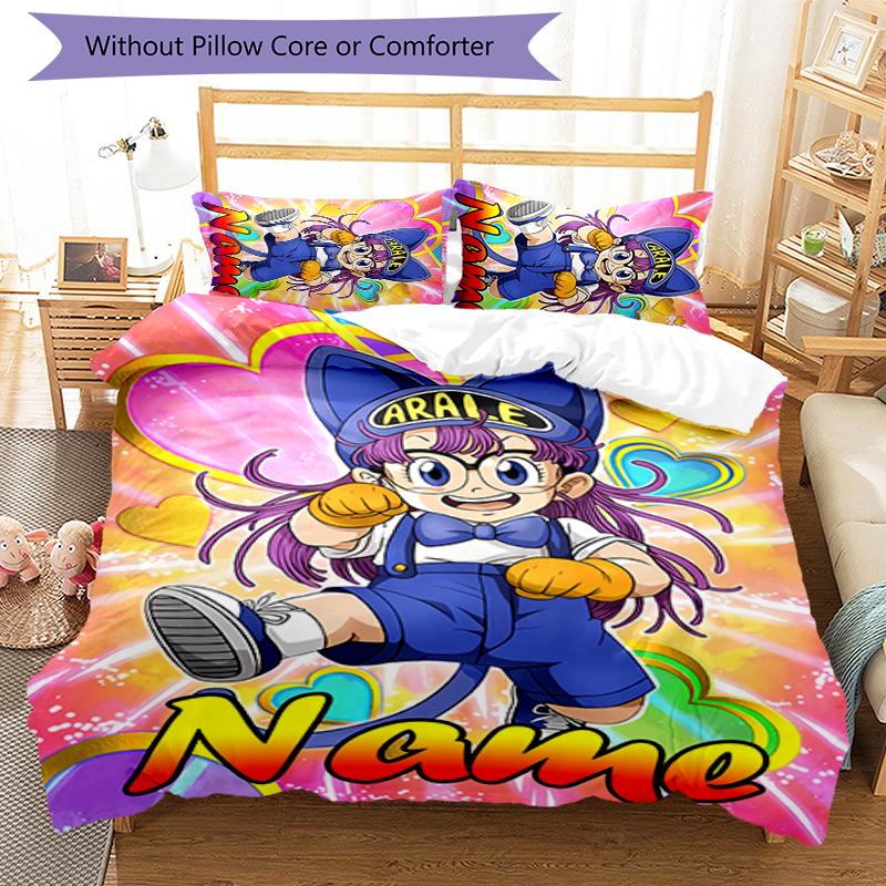 3pcs Custom Name Arale Norimaki Bedding Set Duvet Cover Closure Includes 1 Duvet Cover & 2 Pillowcases for All Seasons Bedroom Decor
