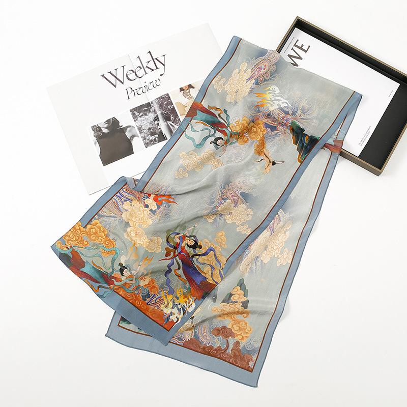 Customized silk long scarf, mulberry silk double crepe fabric printing silk scarf, custom processing, Shuma printing curling silk scarf