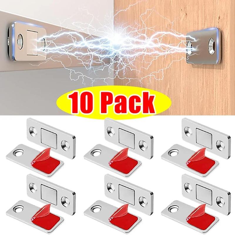 Ultra Thin Magnetic Cabinet Catches-Strong Hold Adhesive Mount No Drill Latch for Kitchen Drawer&Closet Door, Adjustable Stopper