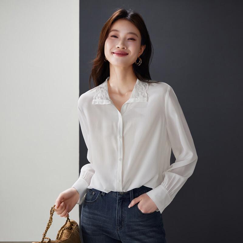 SOFSIL Women's 2026 Spring Silk Lace Collar Shirt