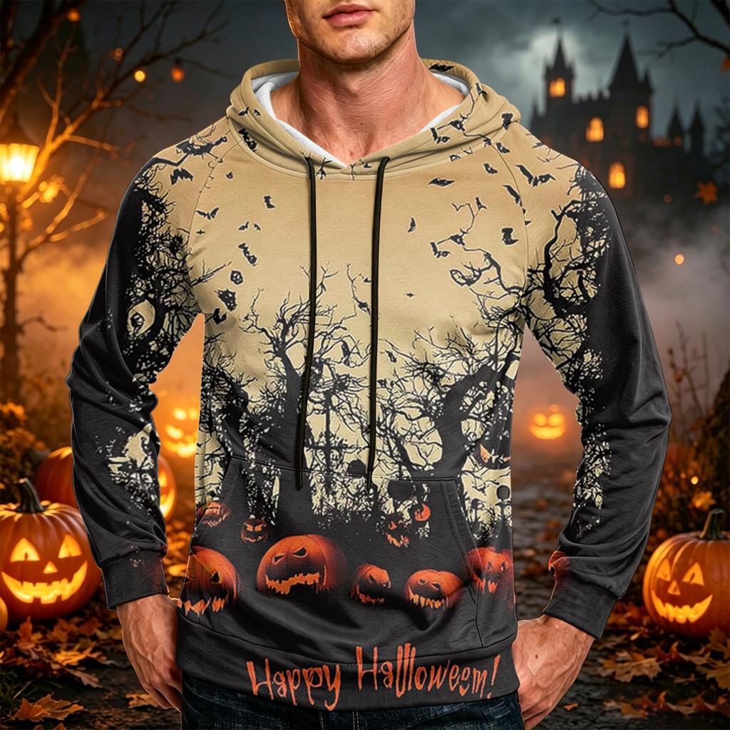 Men's Casual Loose Fit Hoodie with Pocket , Drawstring and Printed Design