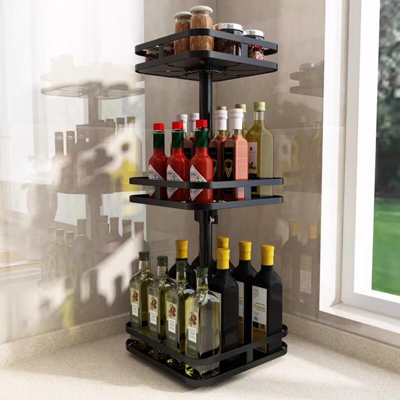 3-Tier Square Rotating Countertop Seasoning Organizer