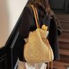 Yogodlns Women Straw Underarm Bag Solid Color Pleated Handbag Large Capacity Trendy Shoulder Bag Travel Shopping Beach Bag