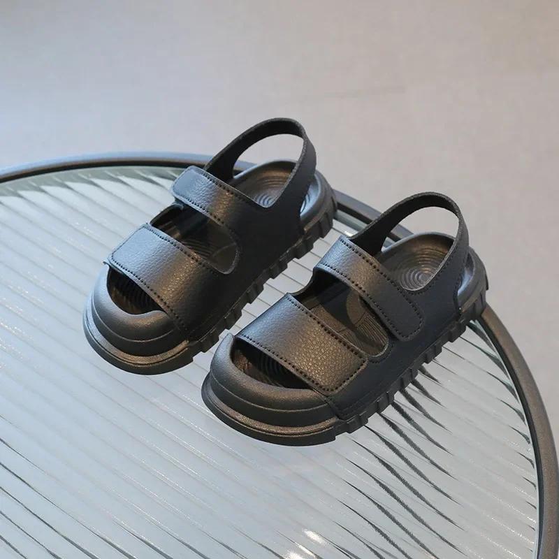 

Children Sandals Flat Heel Platform Strap Anti-kick Toe Outdoor Sport Beach Casual Shoes High quality PU Leather Sandals I01101 21 чорний