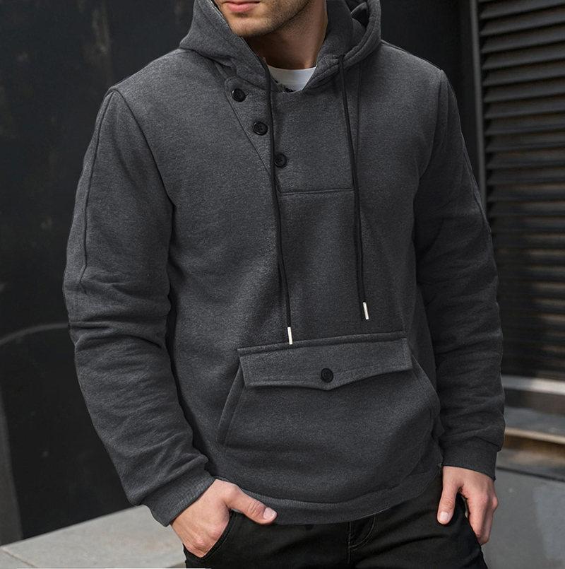 Fashion Winter Autumn Men's Casual Hoodie Big Pocket Solid Color Hooded Sweatshirt Sweatshirts Pullover Fleece Streetwear