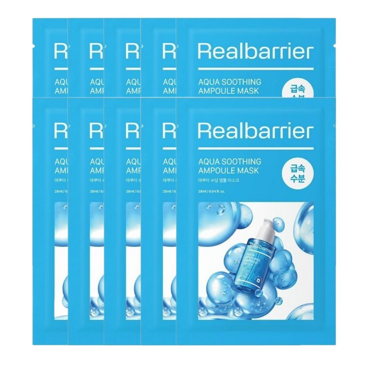 Real Barrier Aqua Soothing Ampule Mask 10 Sheets 28ml Deep Hydrating & Cooling Face Sheet Mask