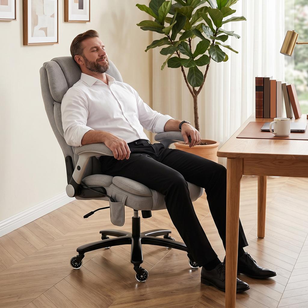 Office Chair with Airbag Lumbar Support, Desk Chair with Flip-Up Armrests, Pocket Springs, Light Grey