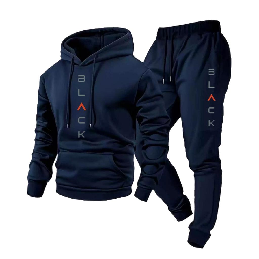 Conjunto de Sudadera Casual para Hombre de Color Sólido con Estampado de Letras, Conjunto de Dos Piezas de Sudadera con Capucha y Cordón y Pantalón de Chándal de Forro Polar para Hombre