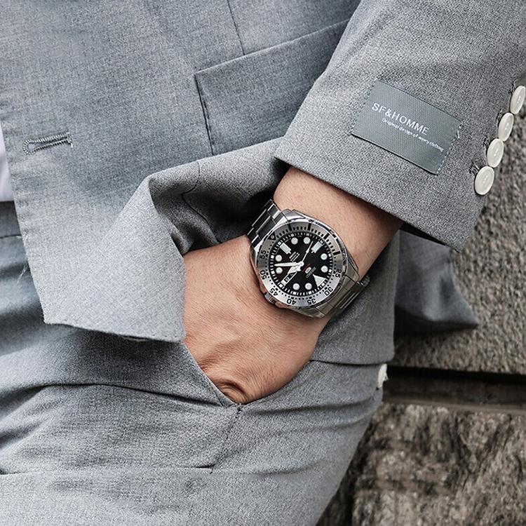 Seiko Automatic Mechanical Movement Stainless Steel Strap Watch Men's Watches Black Dial SRP599J1