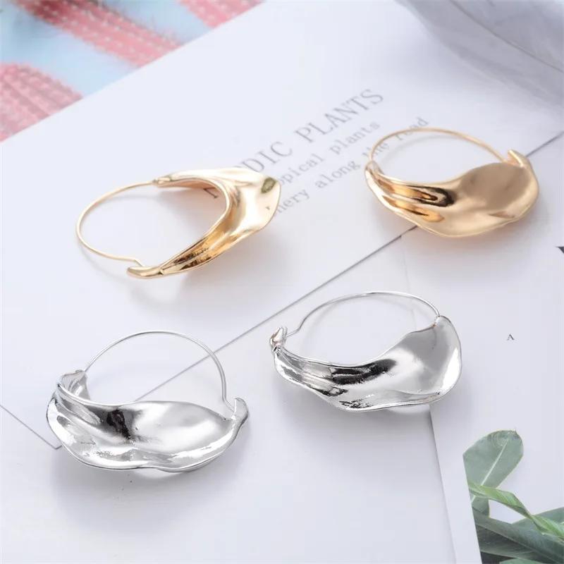Creative Irregular Pleated Geometric Drop Earring For Women Jewelry Trending Vintage Smooth Gold Silver Color Stud Earrings Gift