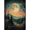 Witch Magical Art Print Witch with Full Moon Wall Decor Darkness Witches Painting Wall Decor Canvas Poster Dark Romantic Decor