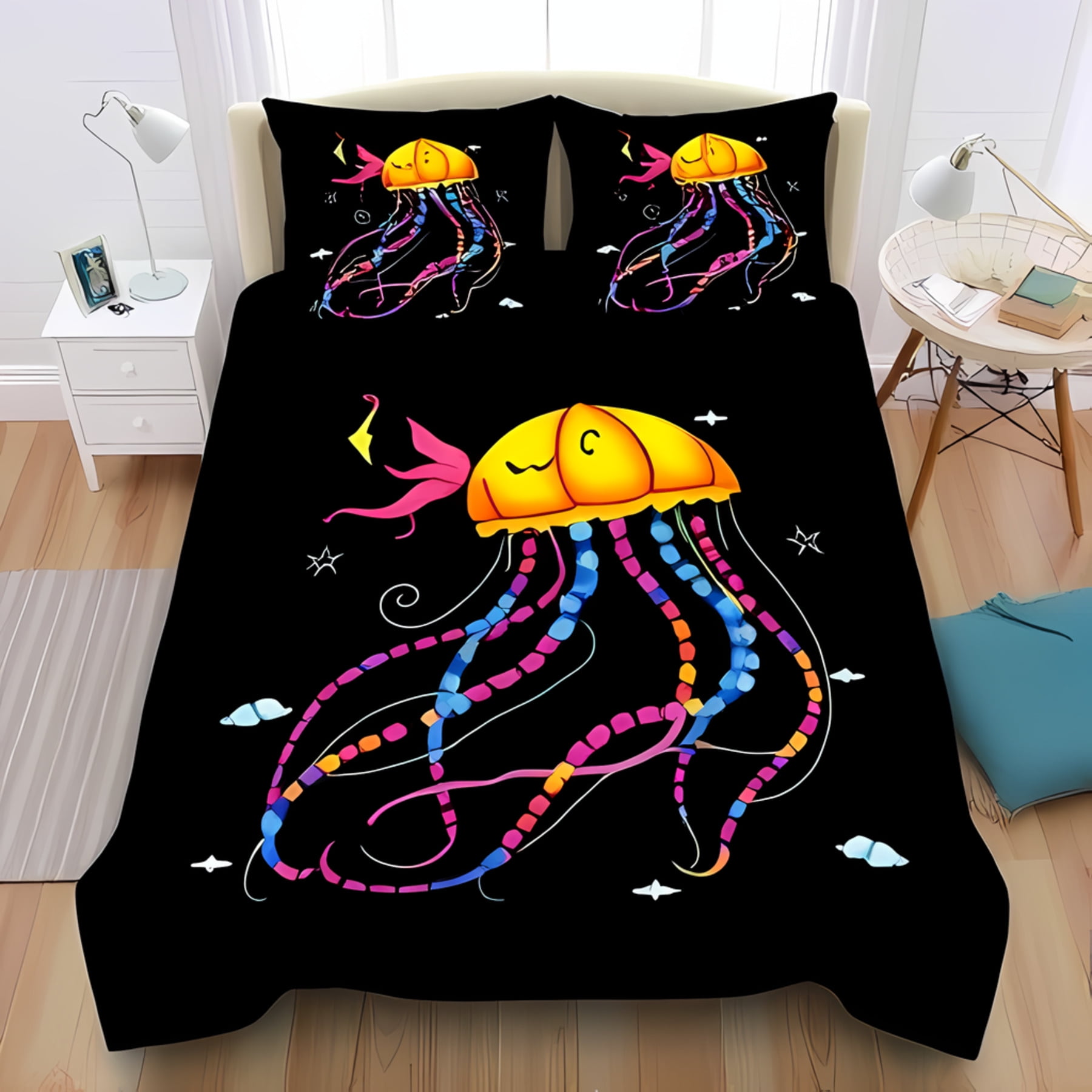 

Ocean Jelyfish Soft Duvet Cover Quen Sized Dimensions,Underwater World Beding Quen Sized Dimensions,Sealife Decoration,Reversible,Ultra Soft kids 120*200cm Single