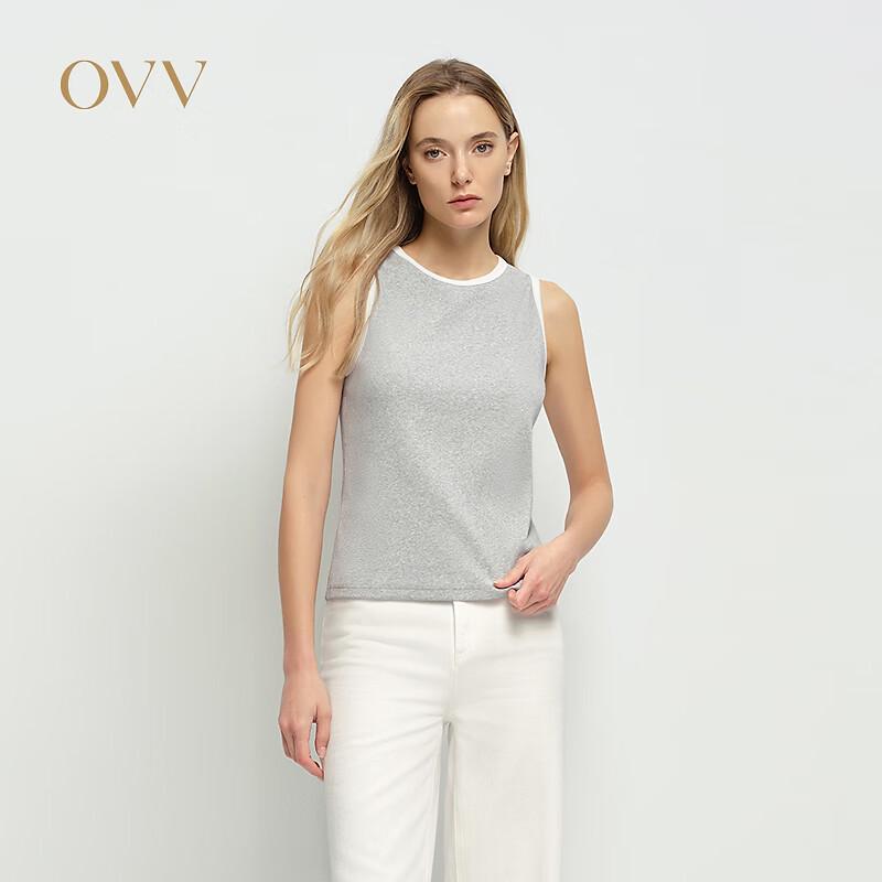 OVV Women s Round Neck Sleeveless Contrast Trim Cotton Blend Vest T-shirt L