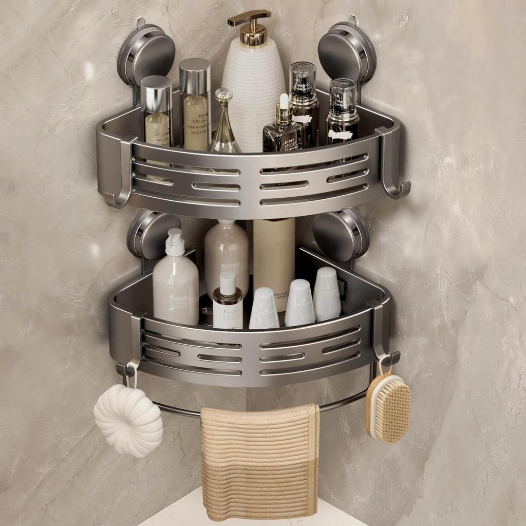 Corner Shower Caddy Suction Cup Shower Shelf Corner No Drilling Bathroom Shower Organizer Storage Rack Adhesive .
