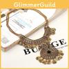 Ethnic Style Simulation Gemstone Multi Layer Round Coin Metal Necklace For Women