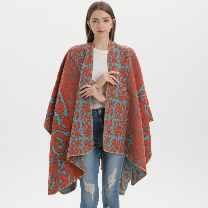 Neuer Damen-Schal-Umhang Retro Flamme Glückswolke Jacquard Warmer geteilter Schal