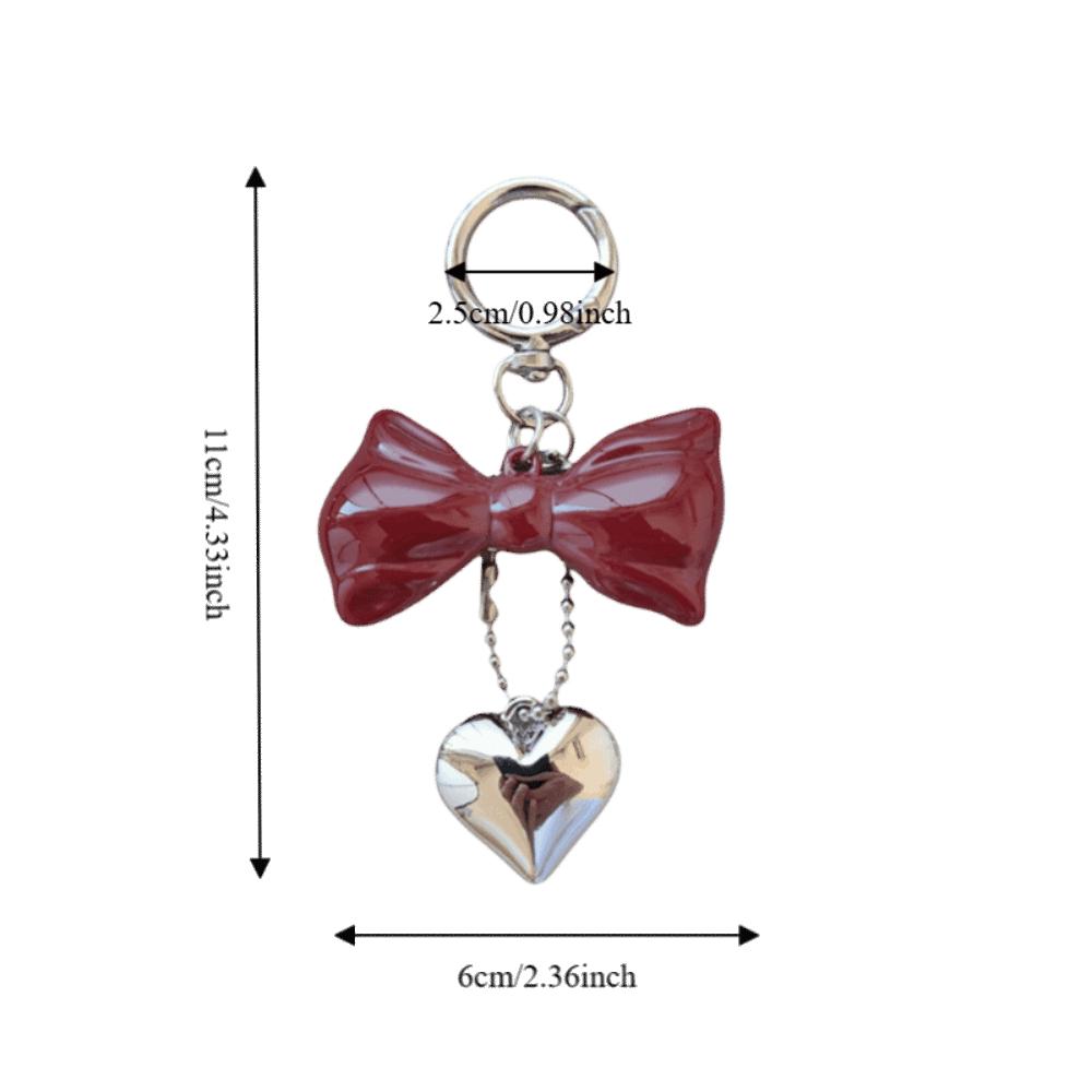 Acrylic Red Bow Keychain Circle Clip Purse Accessory Cute Bag Charm New Year