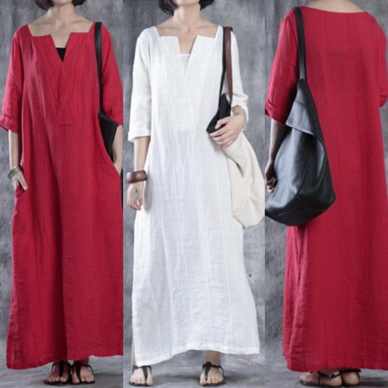 Women Simple Fashion Loose Baggy Long Maxi Dress Half Sleeve Split Plus Size For Effortless Elegance
