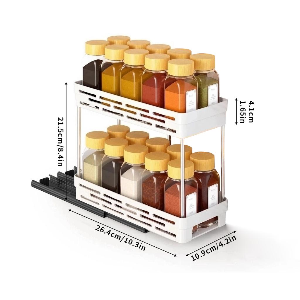 2 Tiers Cabinet Organizer Pull-out Plastic Storage Rack Seasoning Spcie Jar Storage Holder Home Kitchen Storage Organization
