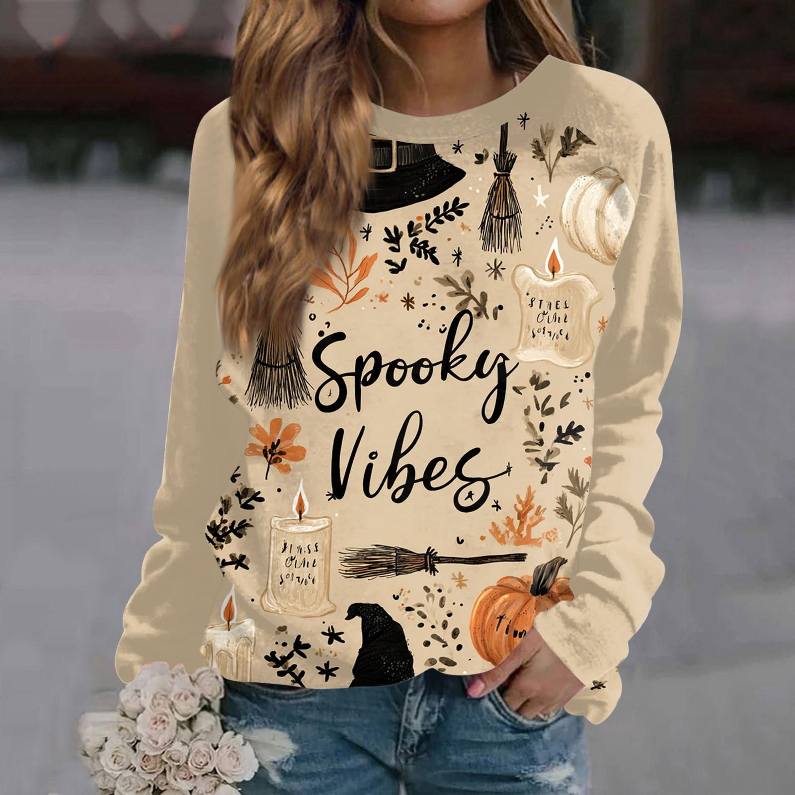 

Women s Fashion Casual Long Sleeve Halloween Printed Round Neck Sweater Top XXXL верблюд