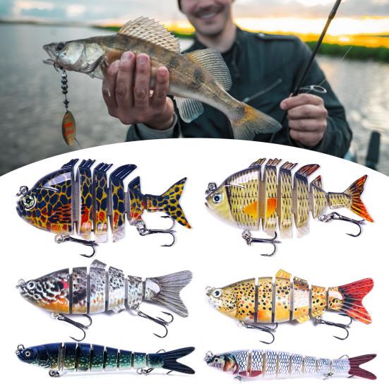 6Pcs Artificial Lures with Treble Hook Realistic Looking Bright Color Multi Jointed Swimbait Hard Lures Fishing Tackle