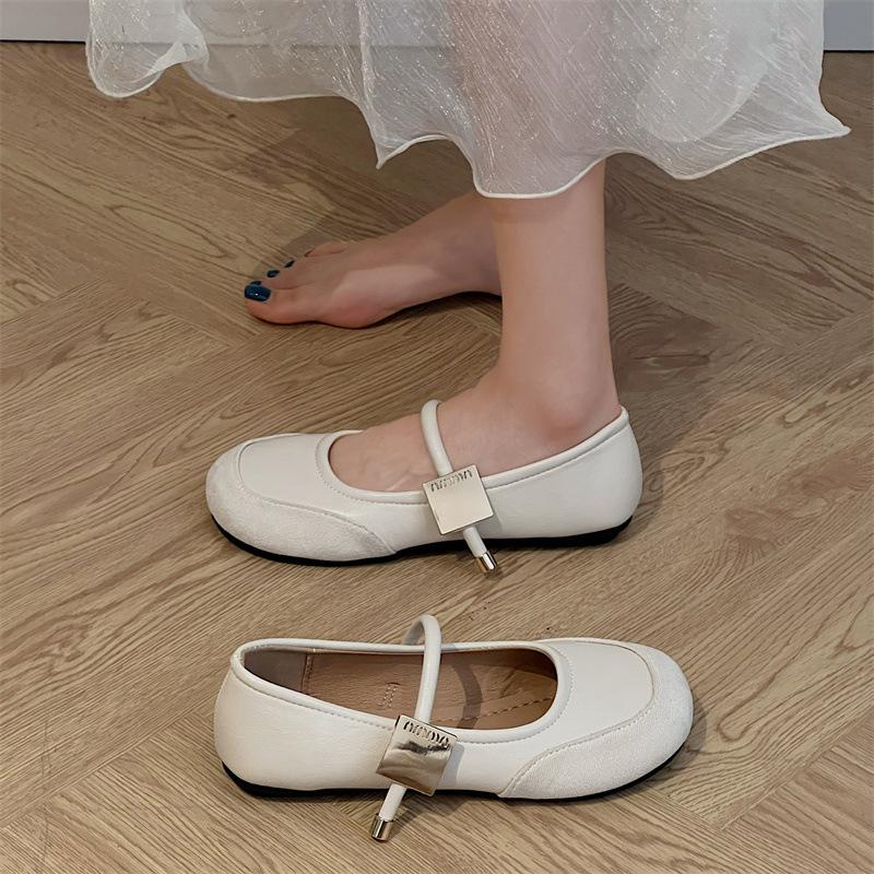 Soft Leather Retro Round Head Metal Buckle Women's Spring and Autumn New Ugly and Cute Small Leather Shoes Women