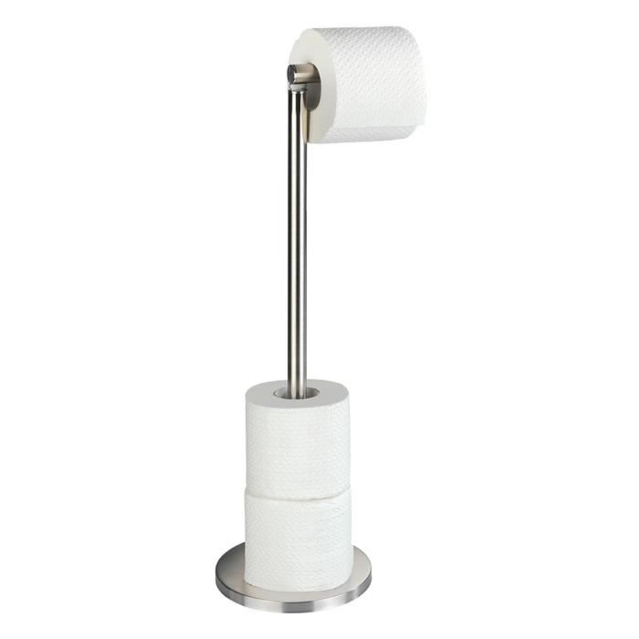 Wenko support papier toilette 2en1, porte papier toilette et dérouleur papier toilette, acier inox, 21x55x17 cm, mat