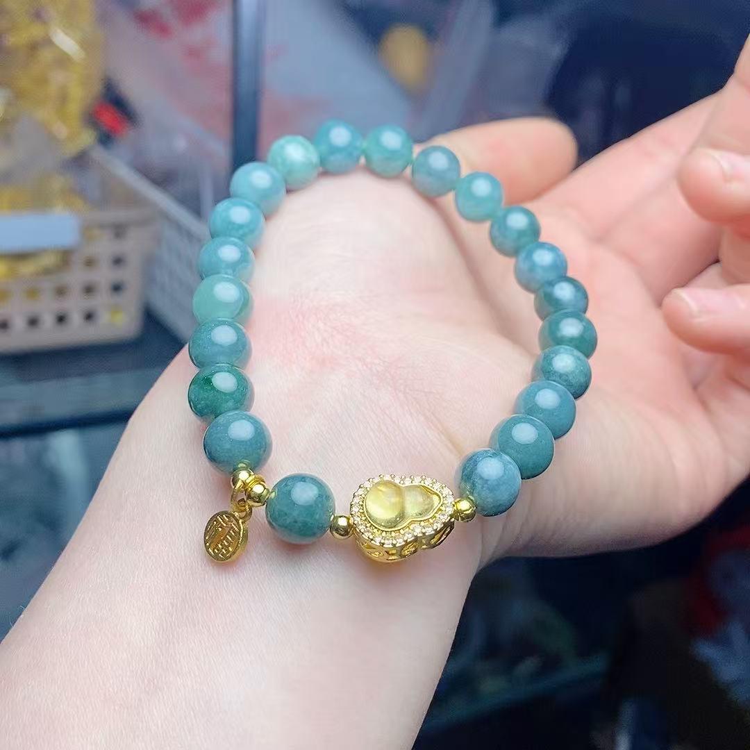 Exquisite Blue Jade & Gourd Bead Bracelet - Women s Versatile Fashion Accessory нефритовый