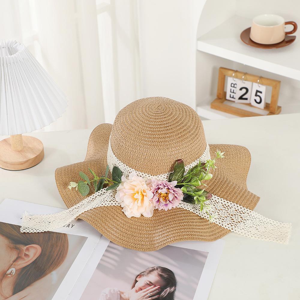 Early spring new beach travel sunscreen hat fashionable flower summer UV protection sunshade straw hat